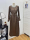 Crystal Decor Long Sleeves Long Satin Dress